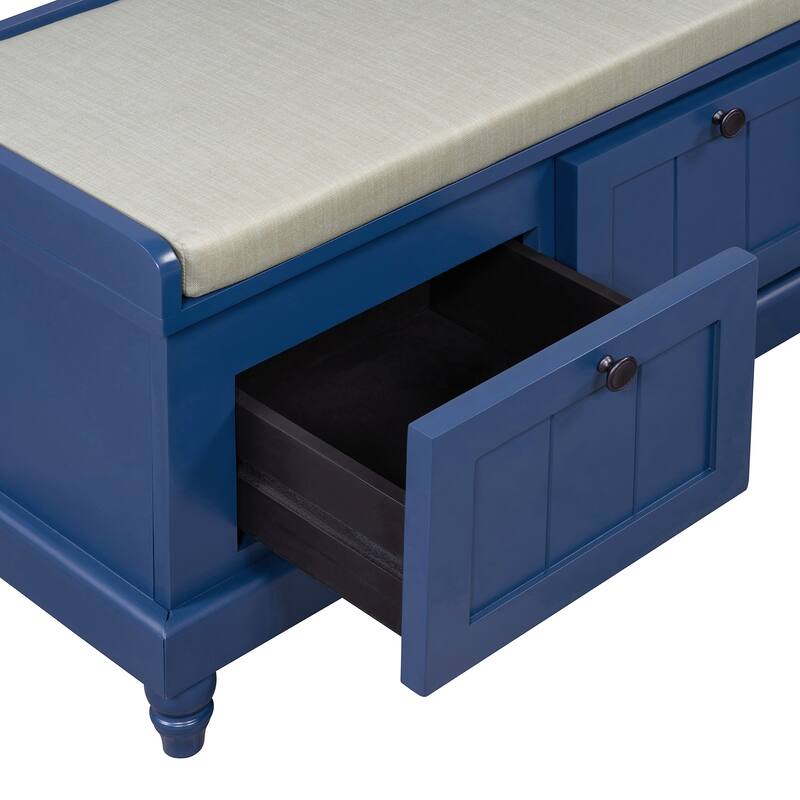 Storage Bench with Cushioned Seat,Hidden Compartment and 3 Drawers,Wood Shoe Bench for Living Room Entryway Hallway