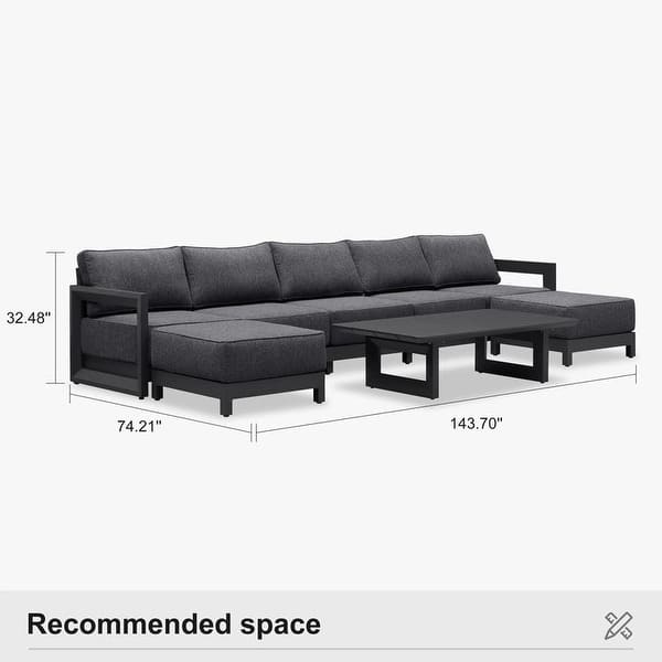 dimension image slide 13 of 14, PURPLE LEAF Caesar U-Shaped Grey Outdoor Couch with 9.6" Thick for Yard Porch Deck Patio Conversation Sets