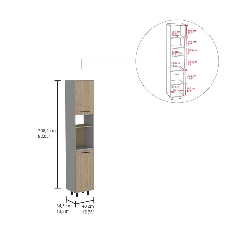 Hasselt Kitchen Pantry, Double Door, Six Shelves -Light Pine