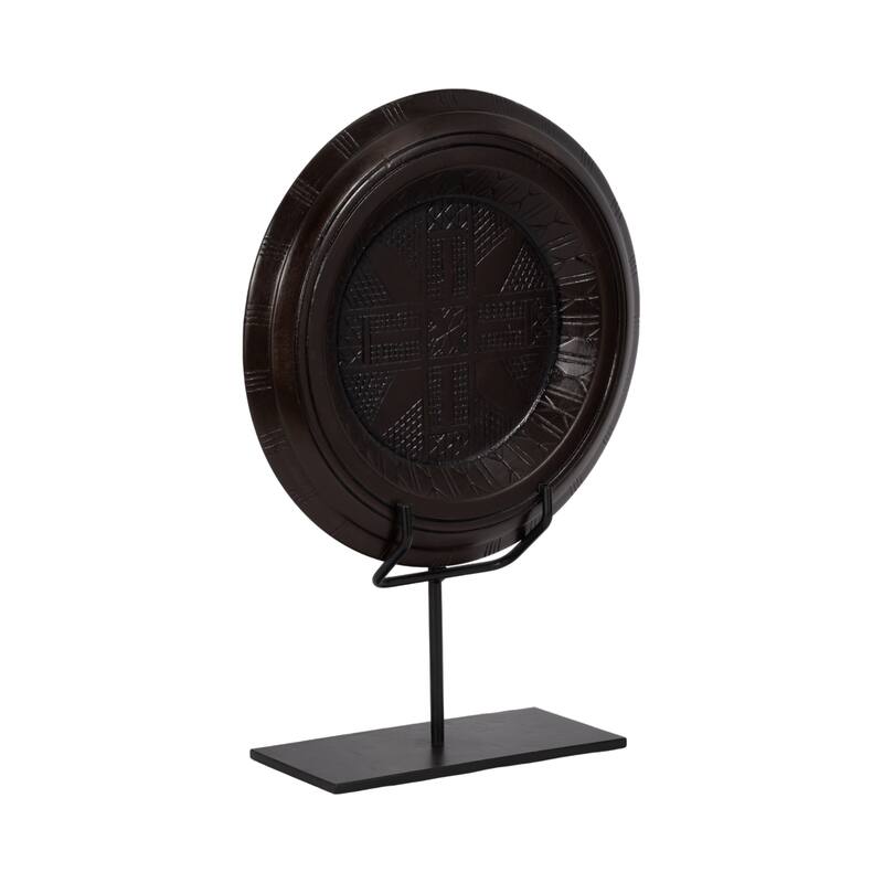 21" Aztec Table Sculpture Contemporary Abstract Metal and Wood Brown Aztec Decor for Home or Office Modern - 14" x 14" x 21"