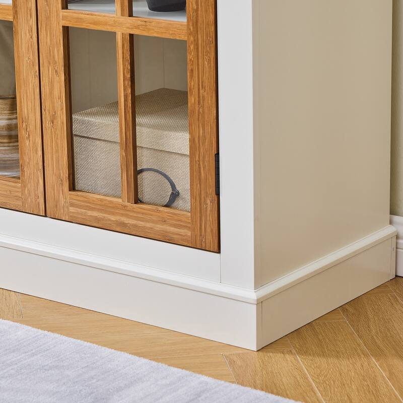 71.2" Farmhouse Pantry Cabinet with Glass Doors, Adjustable Shelves, and Lattice Window Display