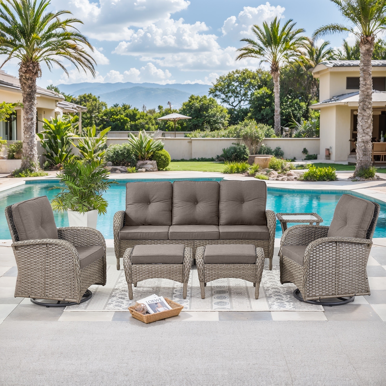 6 Pieces Patio Sofa Chairs Ottoman Grey-Grey - Grey