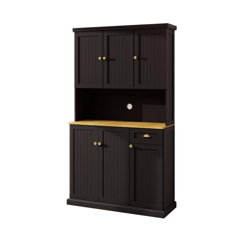 71" Modern Kitchen Pantry Cabinet with Microwave Countertop, Adjustable Shelves & Drawer