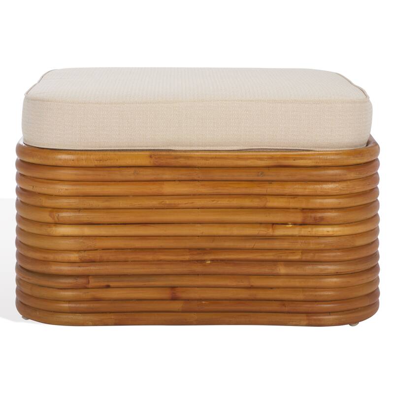 SAFAVIEH Couture Flanders Rattan Pole Cocktail Ottoman - Natural/White