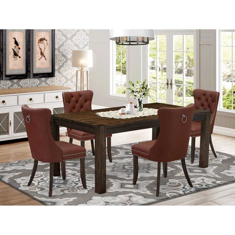 Modern 5 Piece Dining Set - Kitchen Table with 4 Chairs - Jacobean Finish