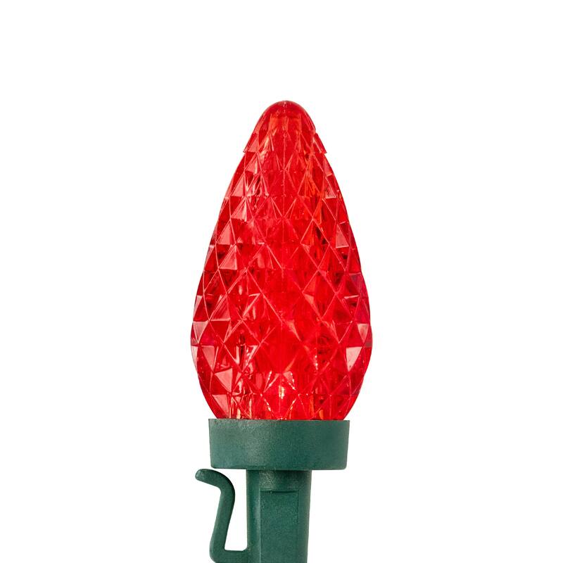 100 Red Pure White Faceted LED C9 Christmas Lights - 66 ft Green Wire