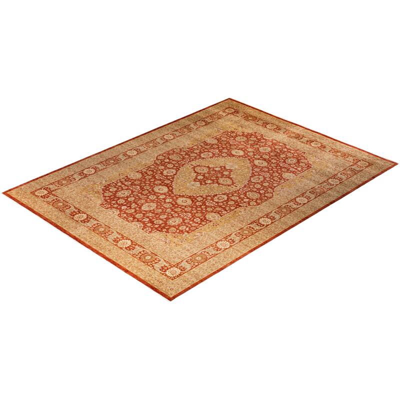 Overton Hand Knotted Wool Vintage Inspired Modern Contemporary Eclectic Red Area Rug - 9' 10" x 13' 0"