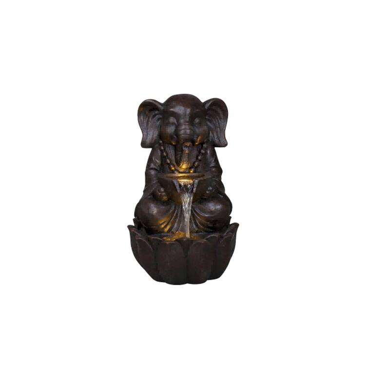 Glitzhome Polyresin Meditating Buddha Frog/Elephant Statue Outdoor Water Fountain with LED Lights - Brown - 21.75"H Elephant