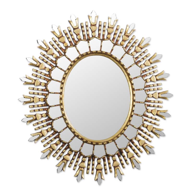 NOVICA Handmade Oval Colony Bronze Gilded Wood Wall Mirror - 22.75" H x 20.75" W x 1.2" D