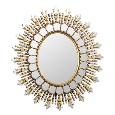 NOVICA Handmade Oval Colony Bronze Gilded Wood Wall Mirror - 22.75" H x 20.75" W x 1.2" D