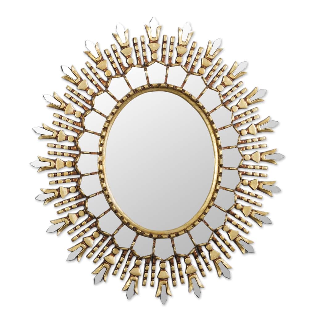 NOVICA Handmade Oval Colony Bronze Gilded Wood Wall Mirror - 22.75" H x 20.75" W x 1.2" D