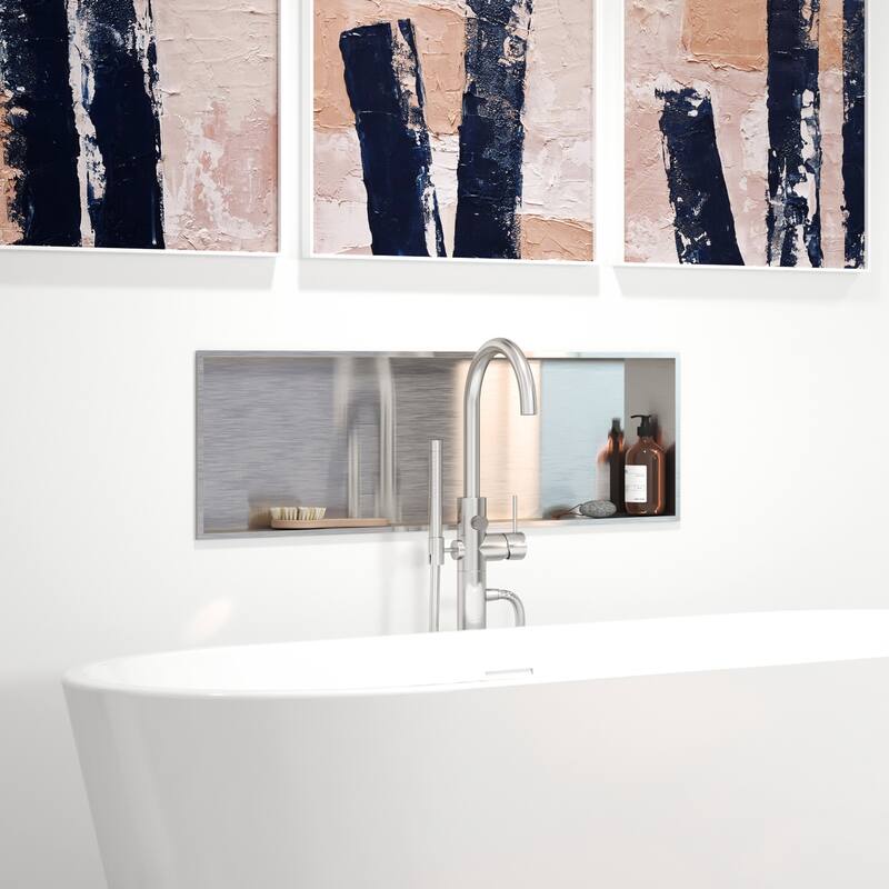 12-in x 36-in Ultra-thin Frame Recessed Stainless Steel Shower Niche Brushed Stainless Steel