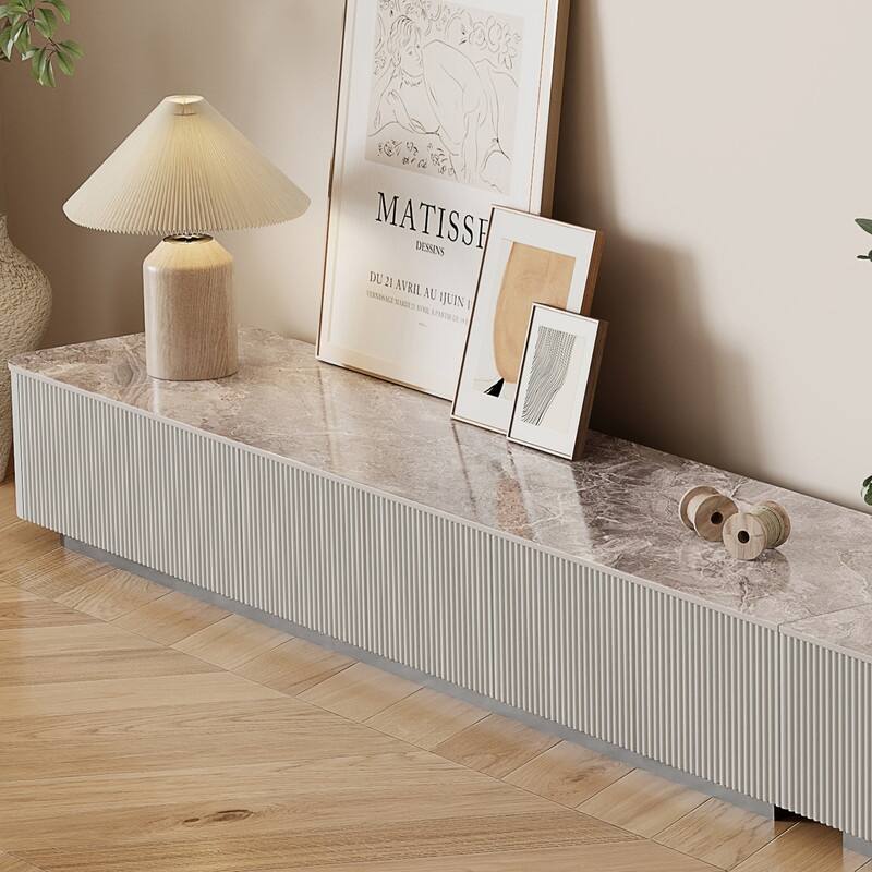 Modern TV Stands with Glossy Sintered Stone, 4-6Drawers, White & Gray