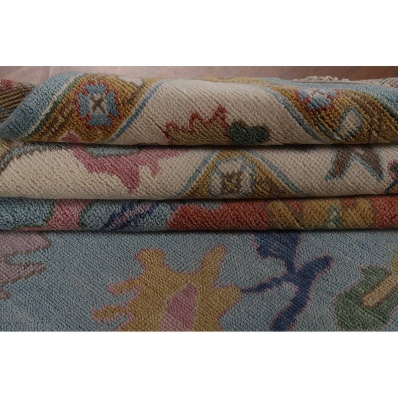 Light Blue Floral Oushak Oriental Area Rug Handmade Wool Carpet - 9'0"x 11'9"