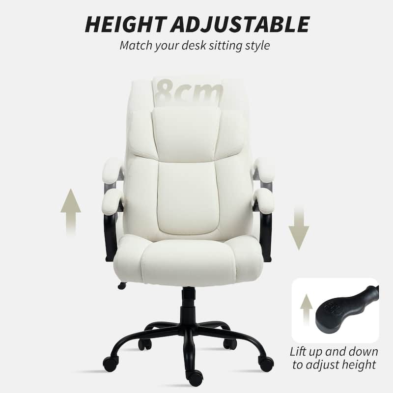 Comfortable Linen Upholstery Massage Office Chair with Wide Seat and Smooth Rocking Motion - 28.5" W x 32.75" D x 43.25"-46.5" H