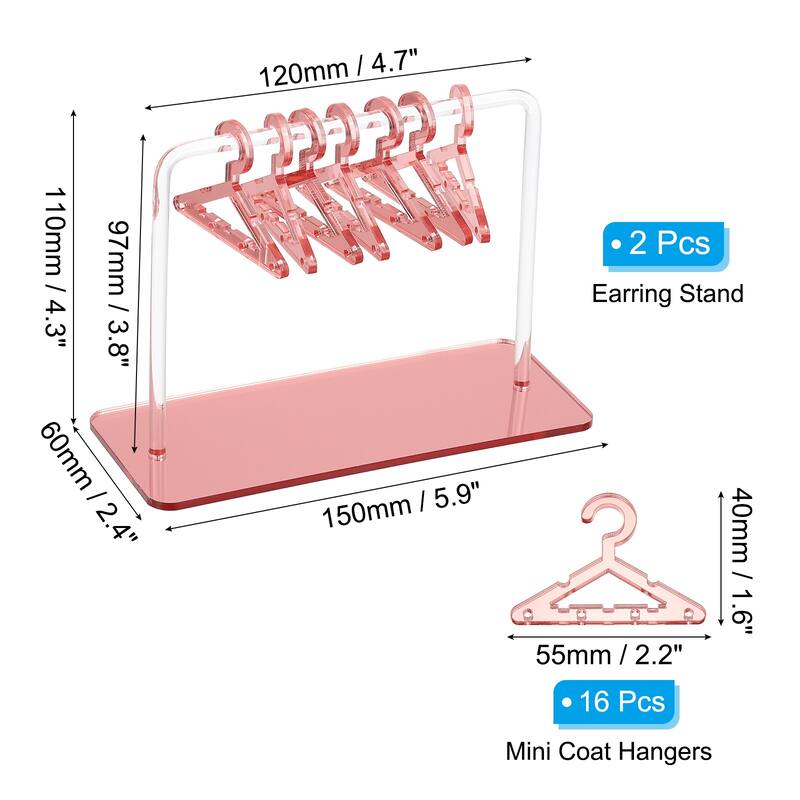 2 Set Earring Holder 16 Coat Hangers, Acrylic Earring Organizer Stand