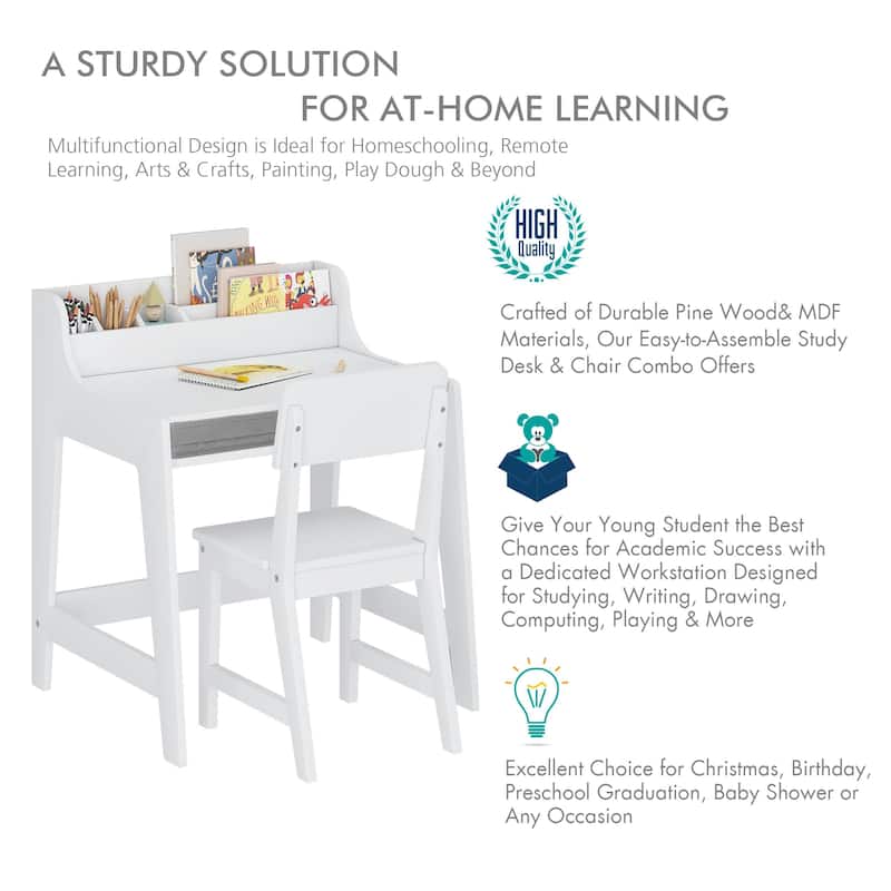 COSTARS Kids Study Desk with Storage Bins Activity Table and Chair Set, White