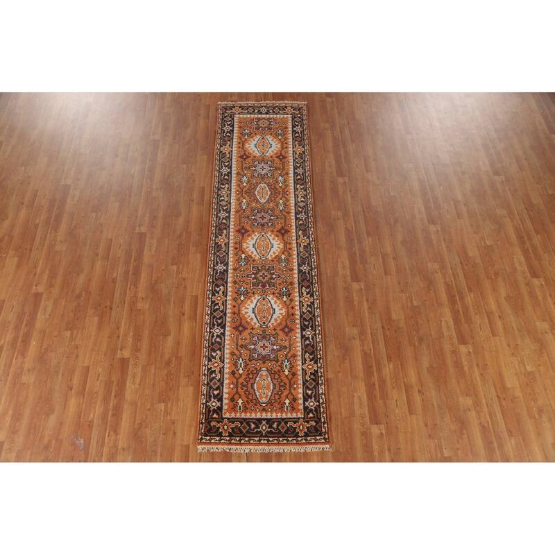 Geometric Orange Kazak Indian Runner Rug Handmade Wool Carpet - 2'7"x 9'11"