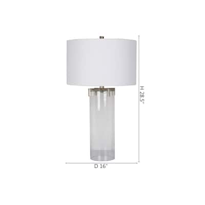 1 Light Clear Glass Base Table Lamp With A White Drum Shade