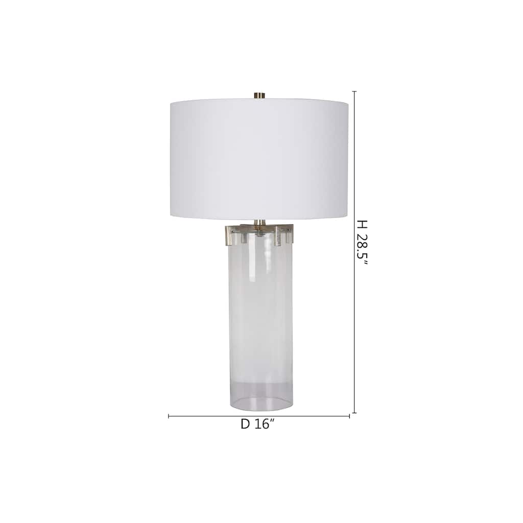 1 Light Clear Glass Base Table Lamp With A White Drum Shade
