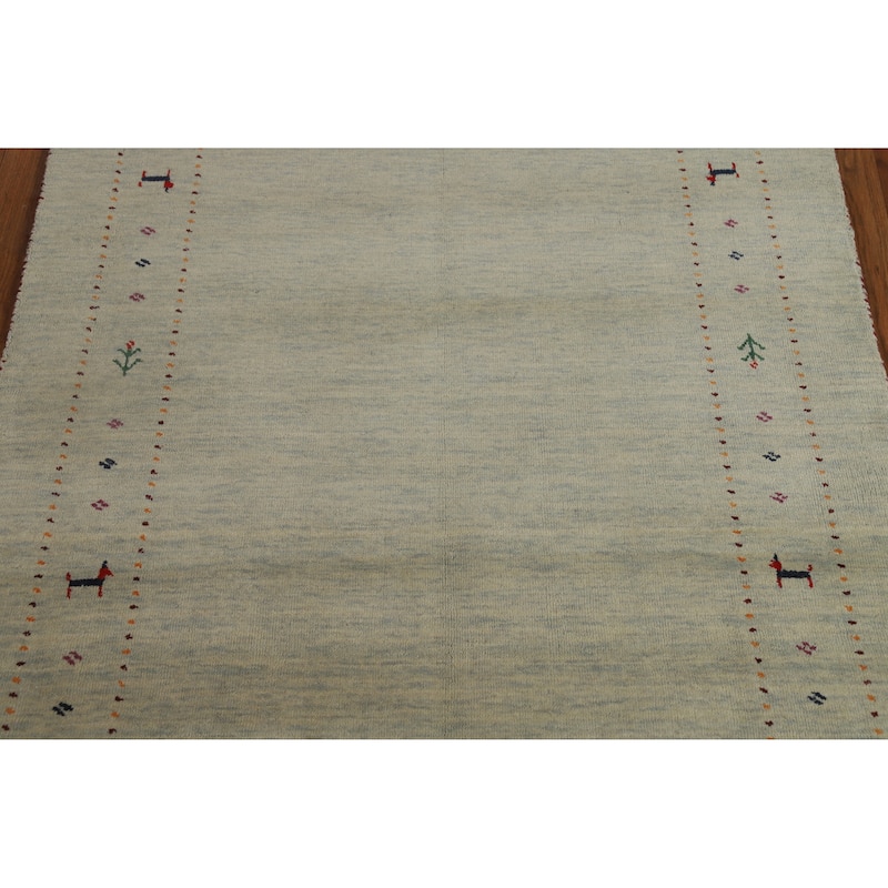 Hand Knotted Oriental 100% Wool Carpet Tribal Animal Pictorial Green Gabbeh Area Rug - 5' 10'' X 3' 11''