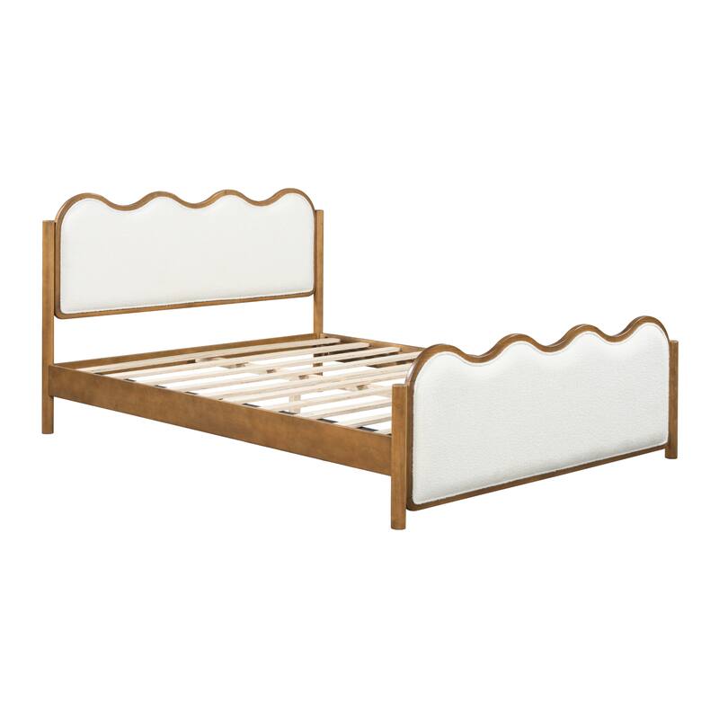 Christopher Knight Home - Modern Upholstered Boucle Bed Frame with Wooden Legs with Wavy Curved Headboard