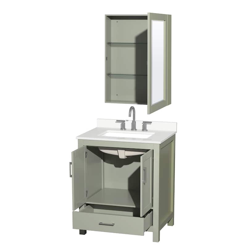 Sheffield 30-inch Single Vanity, 3 Hole Quartz Top, Med Cabinet
