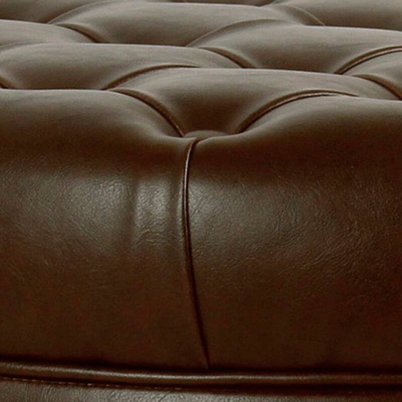 Leatherette Upholstered Wooden Ottoman with Tufted Lift Off Lid Storage, Brown