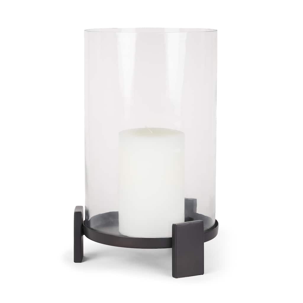 Price Large Matte Black Metal w/ Glass Hurricane Candle Holder