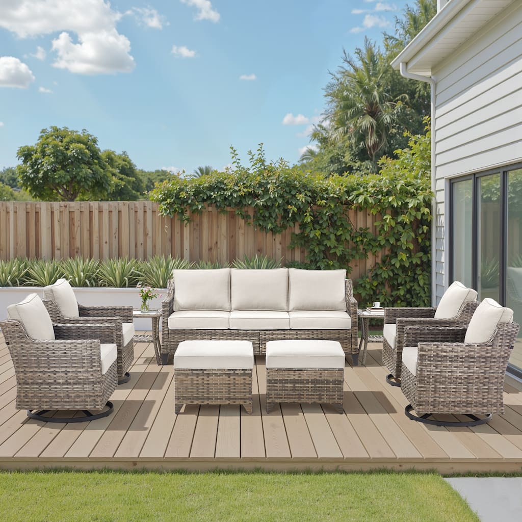 Pocassy Outdoor All-Weather Outdoor Sofa, Swivel Chair, Ottoman Sets