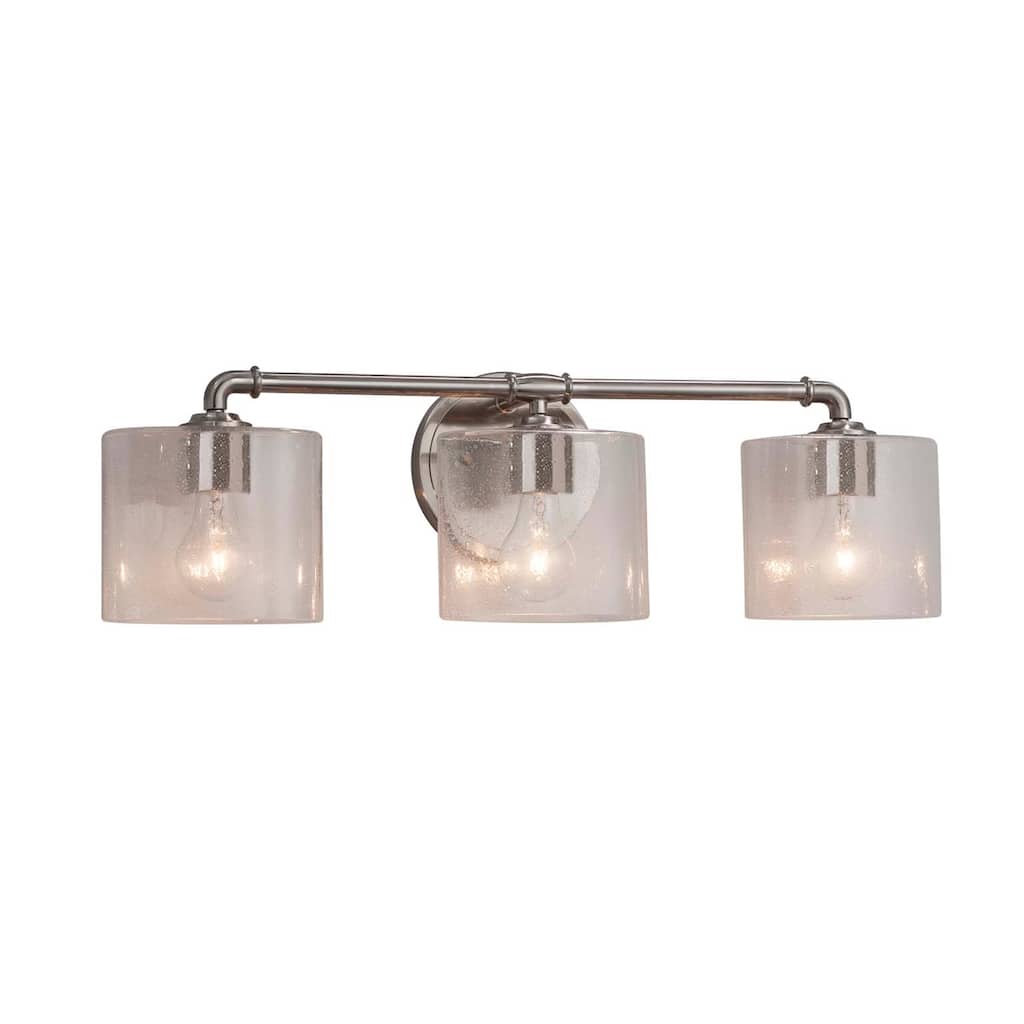 Justice Design Fusion Bronx 3-light Brushed Nickel Bath Bar, Seeded Oval Shade - Brushed Nickel