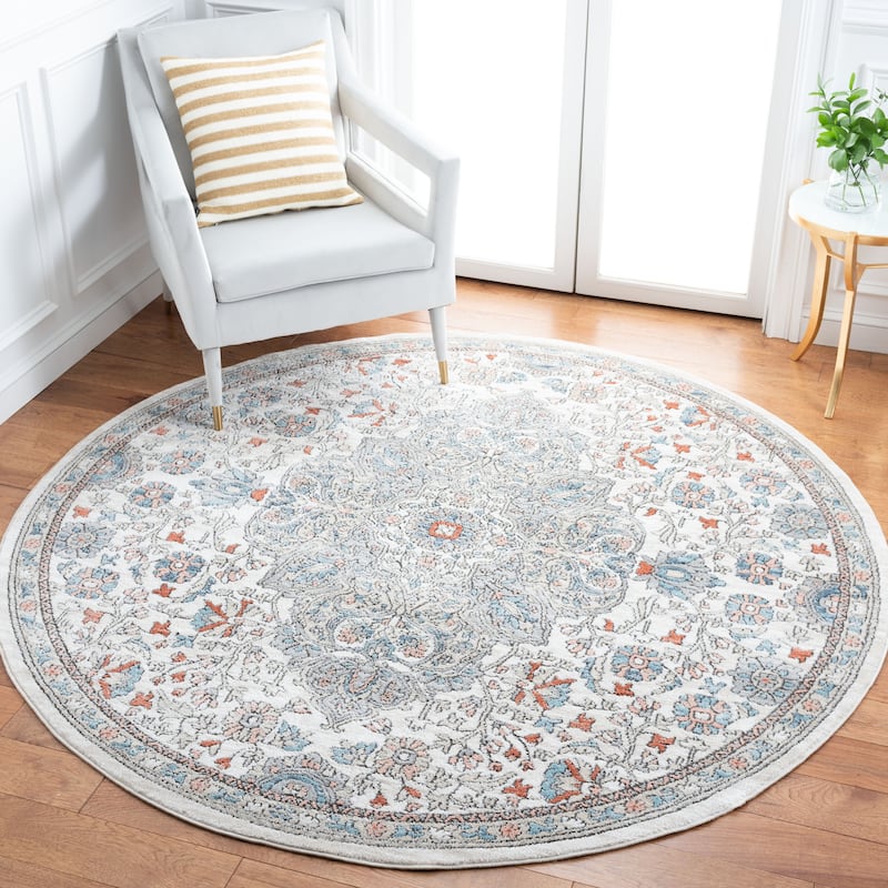 SAFAVIEH Oregon Octa Shabby Chic Medallion Rug - 6'7" Round - Grey/Ivory