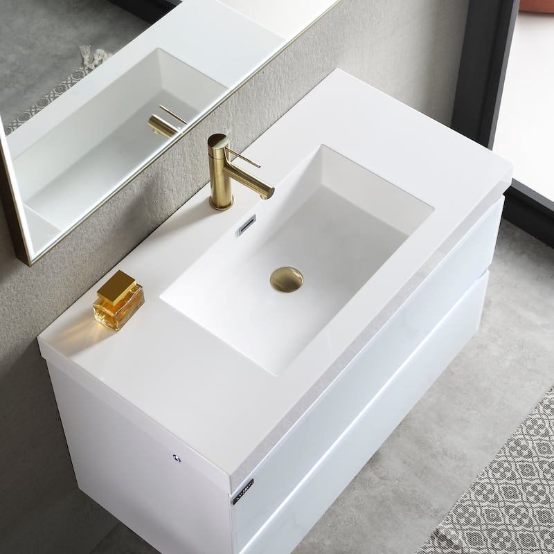 LED Lighted Floating / Wall Huang Vanity with Acrylic Sink and Comfortable Dimmed Vanity Light