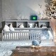 preview thumbnail 2 of 10, Gray Twin XL Size Daybed with Storage Shelves , Wood Floor Bed with USB Ports for Kids