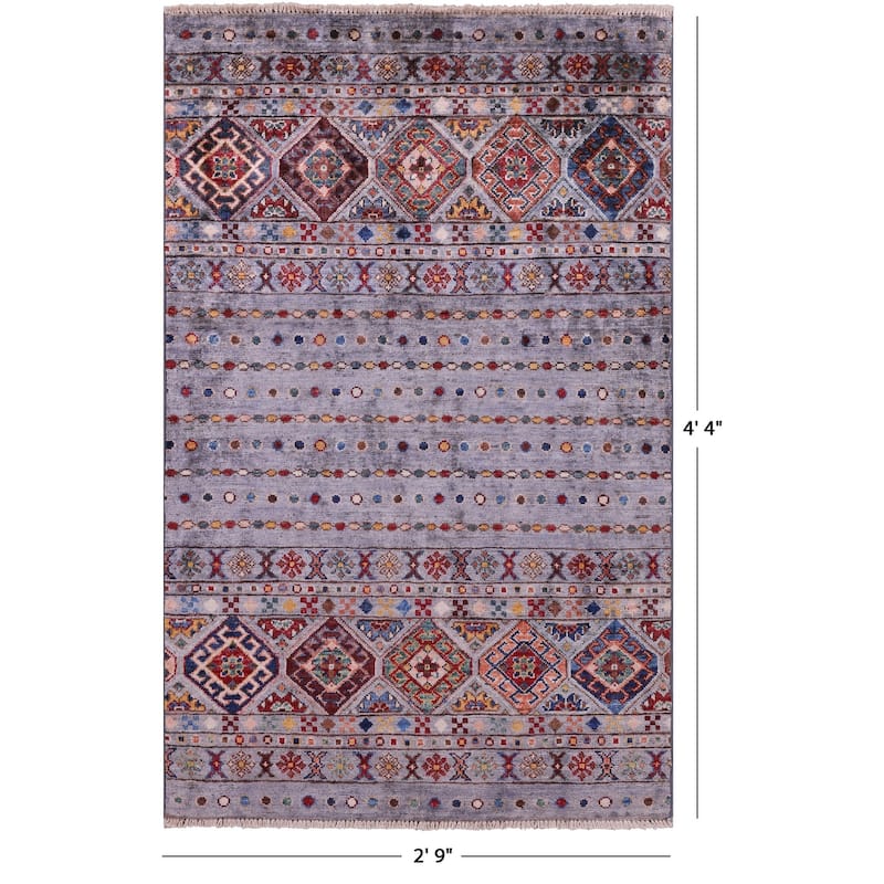 Golden Nile Grey Khorjin Persian Gabbeh Hand Knotted Wool Rug - 2' 9" X 4' 4"