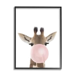 Stupell Baby Giraffe with Pink Bubble Gum Safari Animal Framed Wall Art