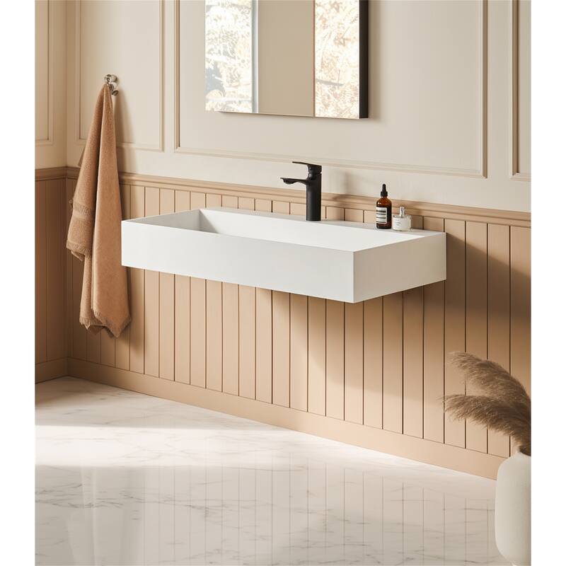 30x18 Inch Matte White Rectangular Wall-Mount Vessel Sink