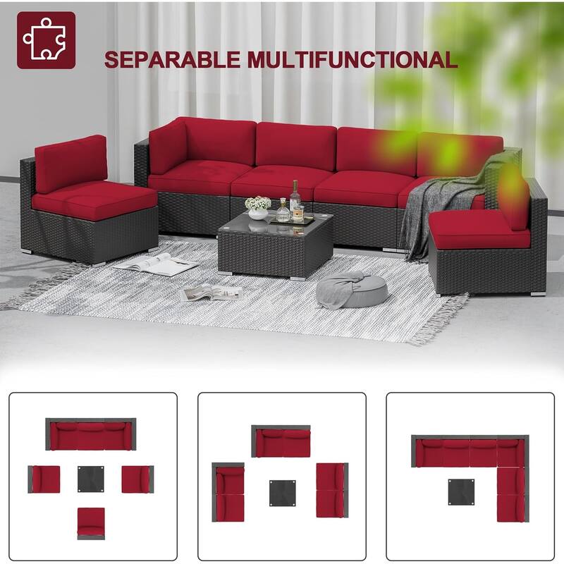 Outdoor 7piece Patio Furniture Black Wicker Rattan Sectional Sofa Set