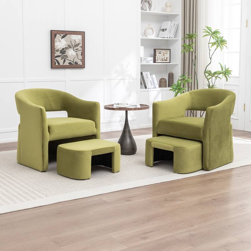 SEYNAR Modern Glam Velvet Accent Armchair Open Back with Ottoman Set of 2 - Green