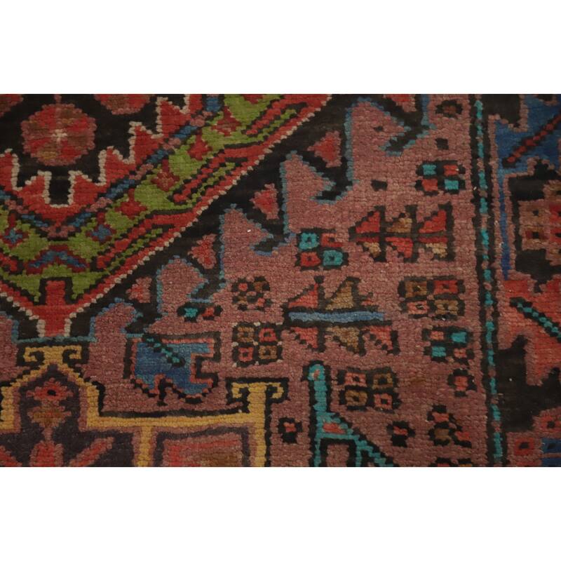 Hand Knotted Oriental 100% Wool Carpet Traditional Geometric Pink Heriz Runner Rug - 9' 5'' X 3' 0''
