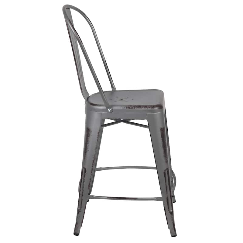 Distressed Metal Indoor/ Outdoor 24-inch Counter Stools (Set of 4)