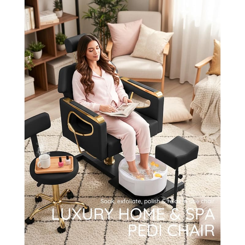 Pedicure Chair with Foot Spa Stool with Adjustable Pedicure Stand