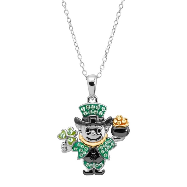 Crystaluxe Leprechaun Pendant with Swarovski Crystals in Sterling Silver - Green