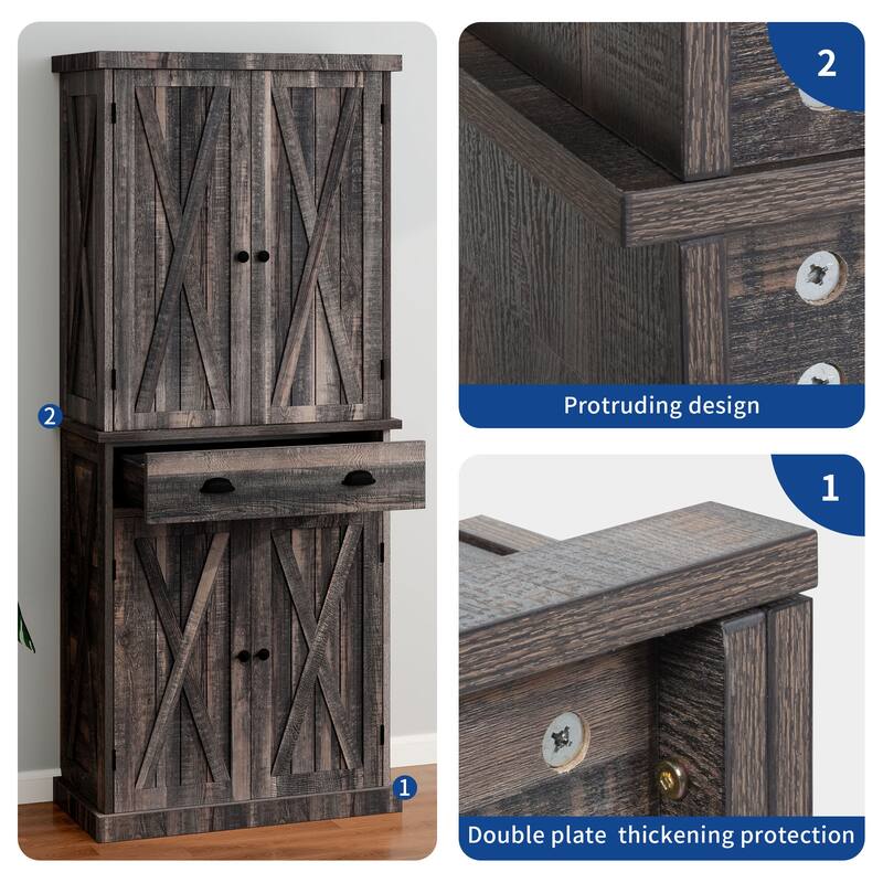 Moasis Farmhouse Freestanding 72'' Kitchen Pantry Storage Cabinet Cupboard with Drawer Adjustable Shelves