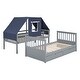 preview thumbnail 9 of 7, Gray+Blue Twin over Twin Wood Bunk Bed with Drawers & Tent