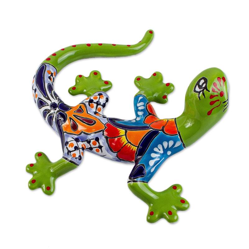 Novica Handmade Vibrant Salamander Ceramic Wall Sculpture