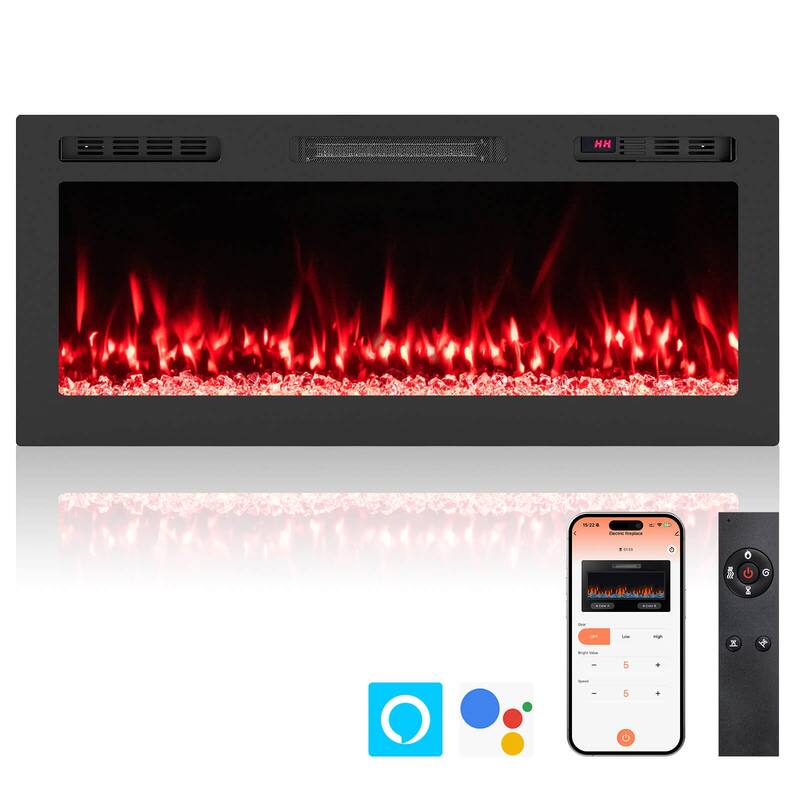 Costway 42" Smart WiFi Electric Fireplace Work with Alexa & Google - See Details - Black - See Details