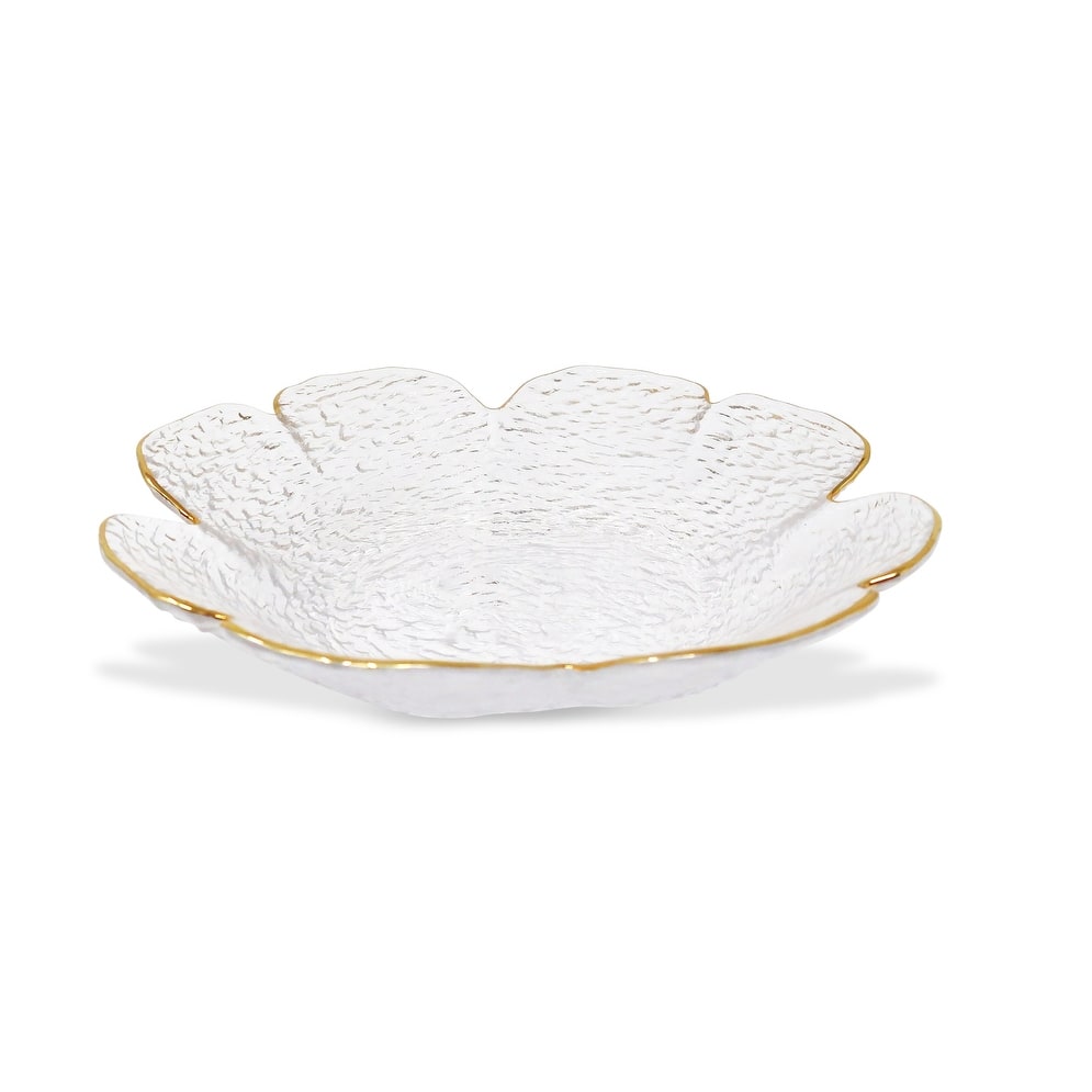 Set Of 4 Flower Shaped Plate With Gold Rim
