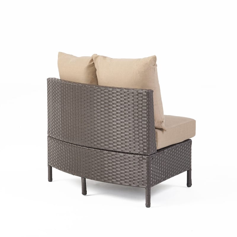 Newton Wicker Outdoor Curved Loveseat Sectional with Cushions by Christopher Knight Home