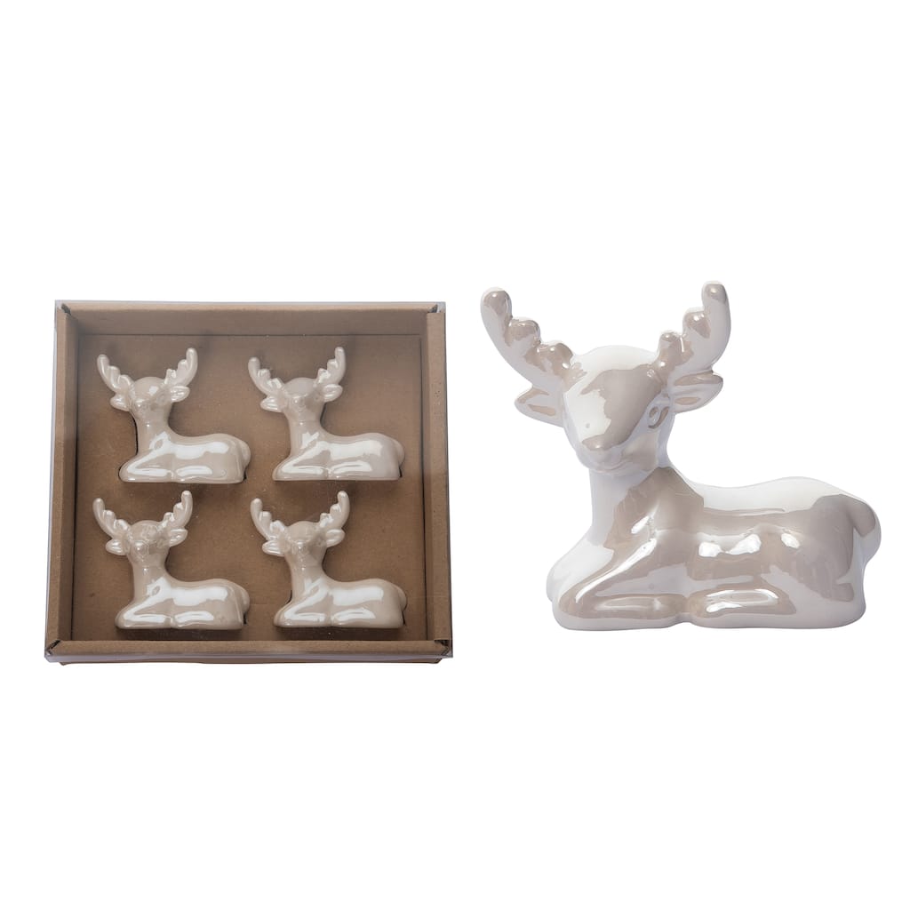 Transpac Dolomite 7.5 in. White Christmas Elegant Reindeer Place Card Holder Set of 4